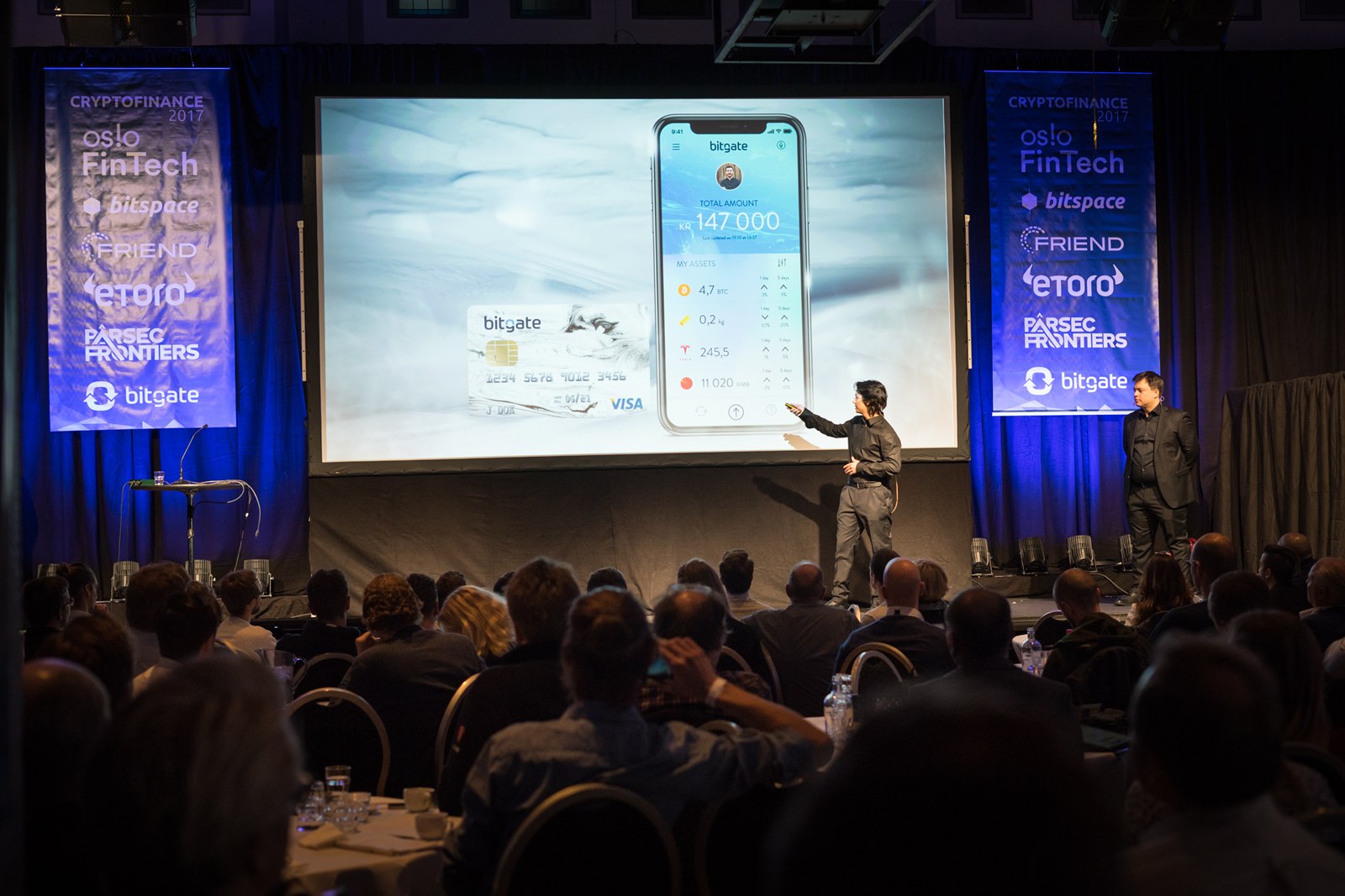Christian and Manuel Lains presenting BitGate on stage